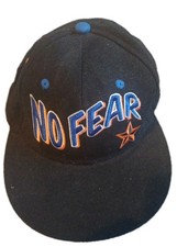 NO FEAR Black Snapback Cap Blue Orange Embroidered Logo Adjustable Hat Vintage 