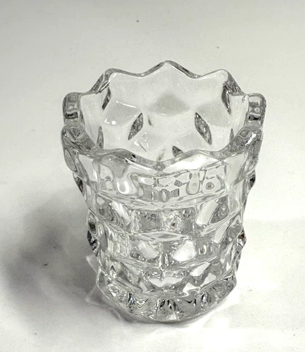 Vintage Fostoria American Toothpick Holder Clear Glass Cubist Geometric