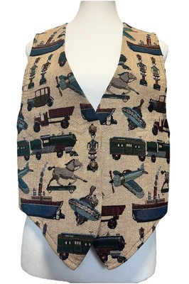 Backroad Blues Vintage 90's Tapestry Vest Classic Toy train plane USA Made sz M