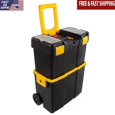 Portable Rolling Tool Box Stackable Storage Compartments Durable Lockable Design