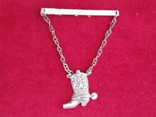 Sterling Silver Vintage Texas Lone Star Cowboy Boot w/ Spur Tie Clasp, U.S.A.