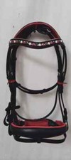 Adams-Tack Leather Bridle Dressage Crystal Browband With Red Padding Bridle.