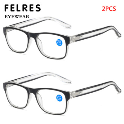 2 Pairs Spring Hinge Square Anti Blue Light Reading Glasses Men Women Glasses