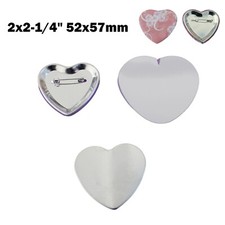 2x2-1/4" 52x57mm 100 Sets/Pack Heart Shape Pin Back Button Parts DIY