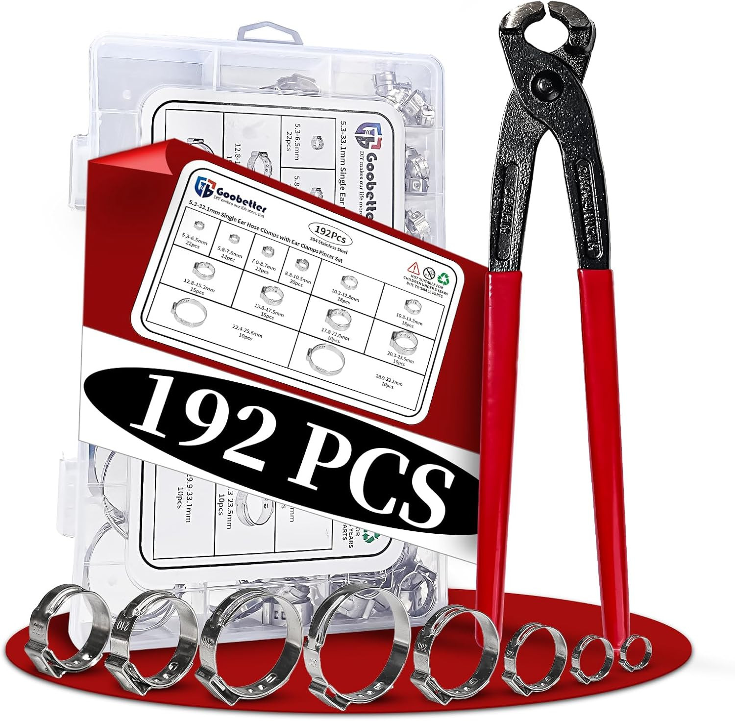 Goobetter Single Ear Hose Clamps Stainless Steel with Ear Clamps Pincer Set