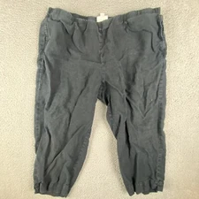 Pure J Jill Pants Womens Large Black Slim Crops 100% Linen Pull On Beach Bojo