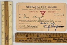 1926 Nebraska Hi-Y Club Membership Card Signed by W.G. Ingram