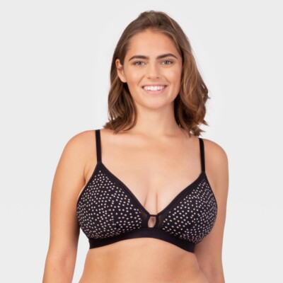 All.You LIVELY Women's Polka Dot Busty Mesh Trim Bralette - Black Size 1 32-34