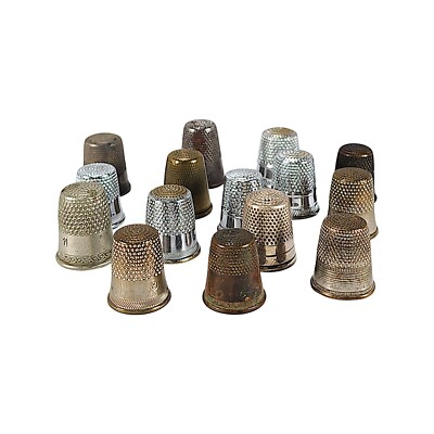 A Selection Of Thimbles Made From Different Materials And Sizes, 15 pcs