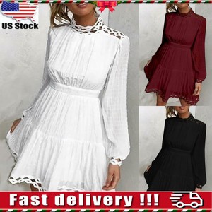 high neck long sleeve swing dress