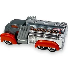 2014 Hot Wheels Fast Gassin Semi Truck Tanker Diecast Car Orange Racing Fuel