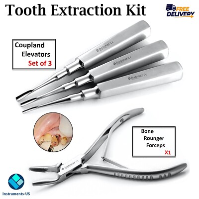 Basic Tooth Extraction Set Coupland Dental Extracting Elevators Rongeur Pliers