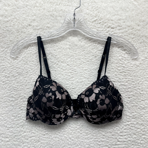 Soutien-gorge Push-up Dentelle Noire Sur Fond Rouge - Taille 30B, Armatures, Nœud, Neuf Sans étiquette