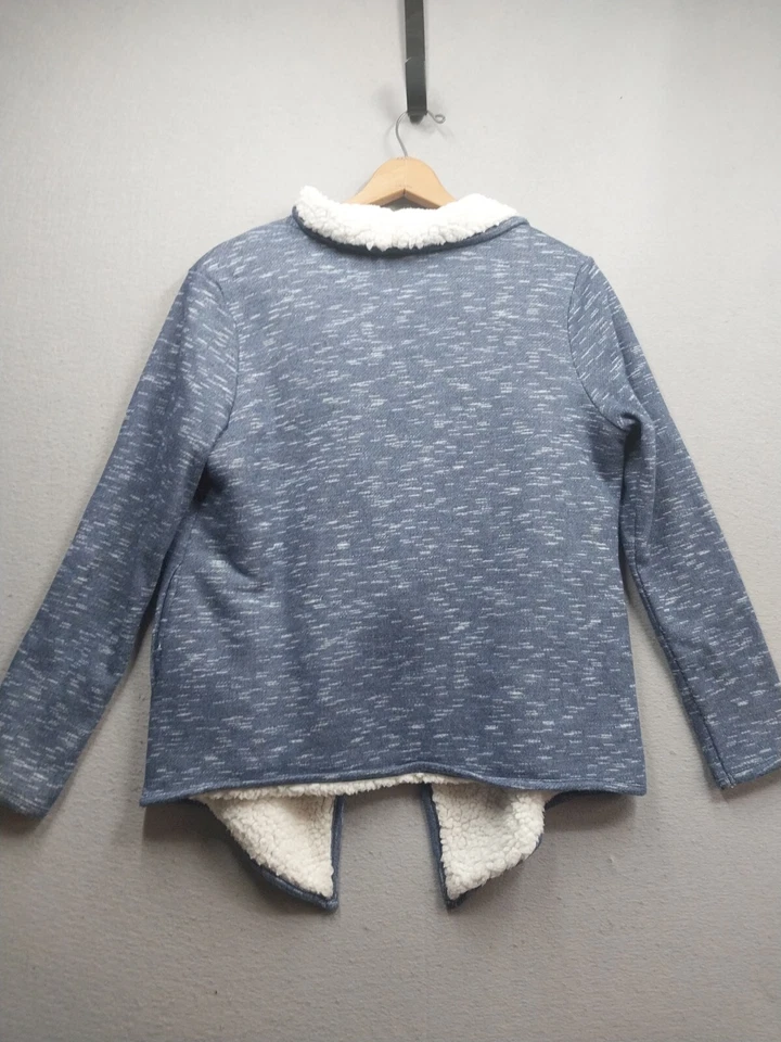 Cárdigan de mujer grande forrado Sherpa GREEN TEA azul jaspeado delantero abierto Foto 2 de 4