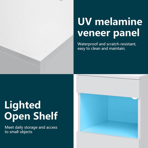 RGB LED Nightstand with Wireless Charging & 2 Drawers Bedroom End Cabinet - Picture 8 of 15