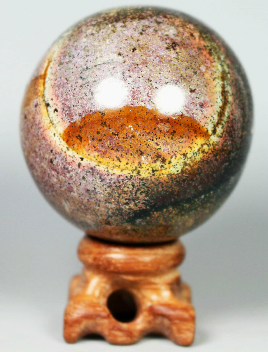 250g Natural Ocean Jasper Agate Quartz Crystal Stone Sphere Ball Healing Stand