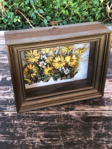 Vintage J O'Brien 3D Flowers Framed Wall Art 1970's Floral Pop Up Shadow Box Art - Picture 1 of 7