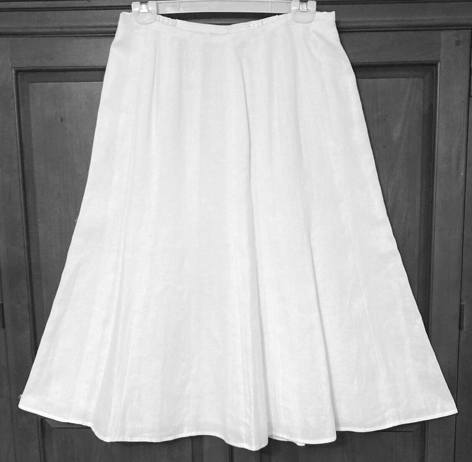 TALBOTS 12 PETITE WHITE IRISH LINEN FLARE SKIRT, FULLY LINED, SIDE ELASTIC
