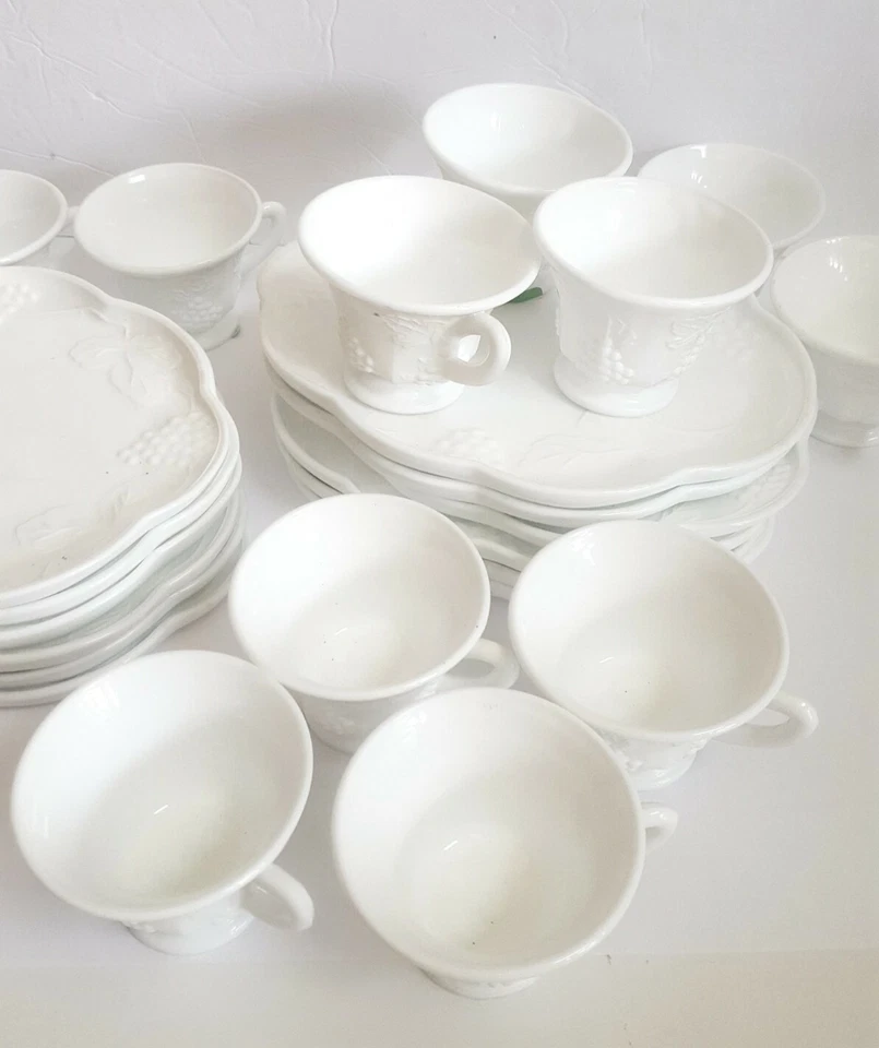 Indiana Glass Company Colony White Milk Glass Grape 23 pc Snack Sets UNUSED - Image 2 of 4