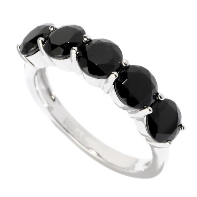 2 1/2Ct Round Cut Natural Black Spinel 14k White Gold Plated 925 Five Stone Ring