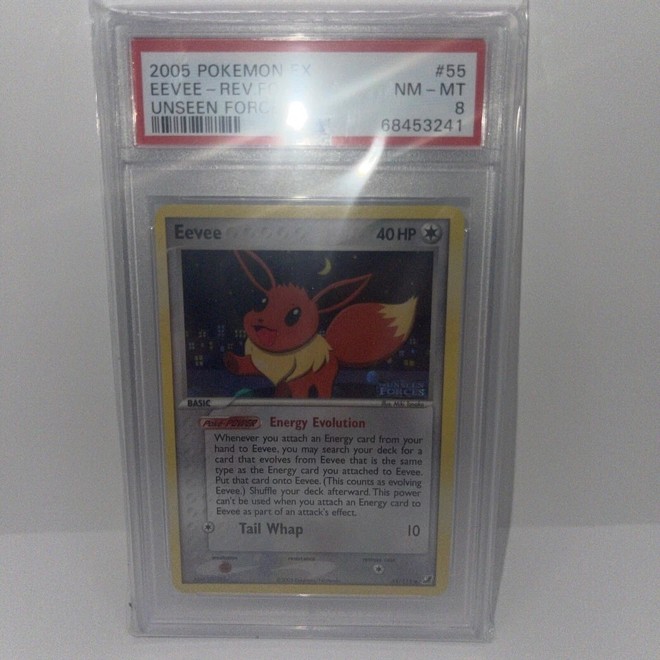 Pokemon PSA 8 NM-MT Eevee 55/115 EX Unseen Forces Reverse Holofoil 2005 S#4617 - Image 2 of 3