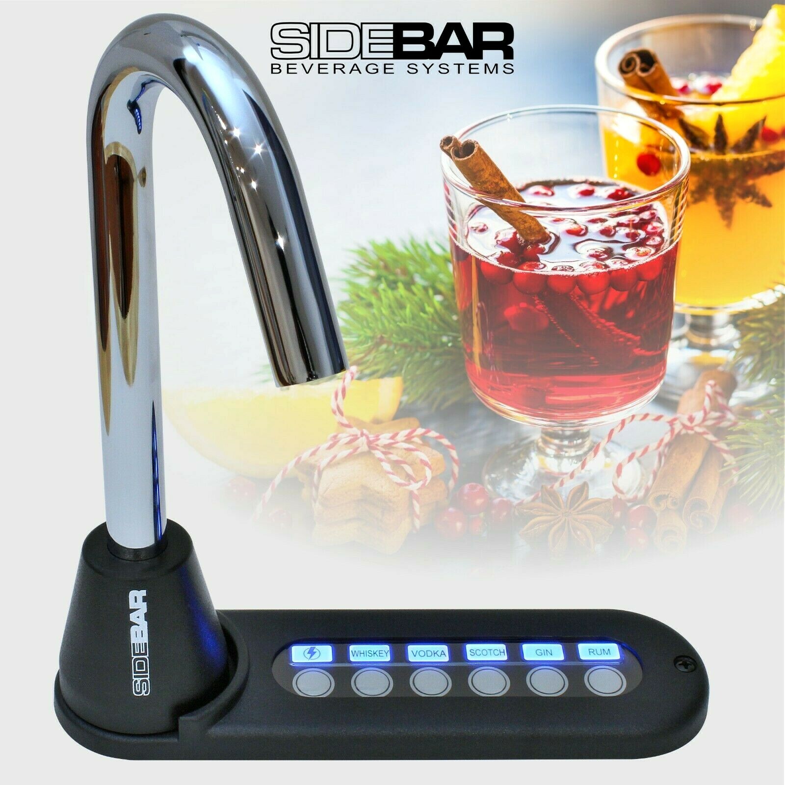 SIDEBAR BEVERAGE SYSTEMS LIQUOR DISPENSER, BLUE LED, CHROME NEW 6880