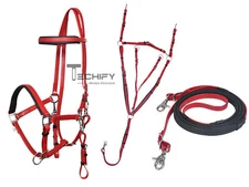 Red Leather Look Horse Endurance Halter Bridle Set Matt Finish Free Custom Plate