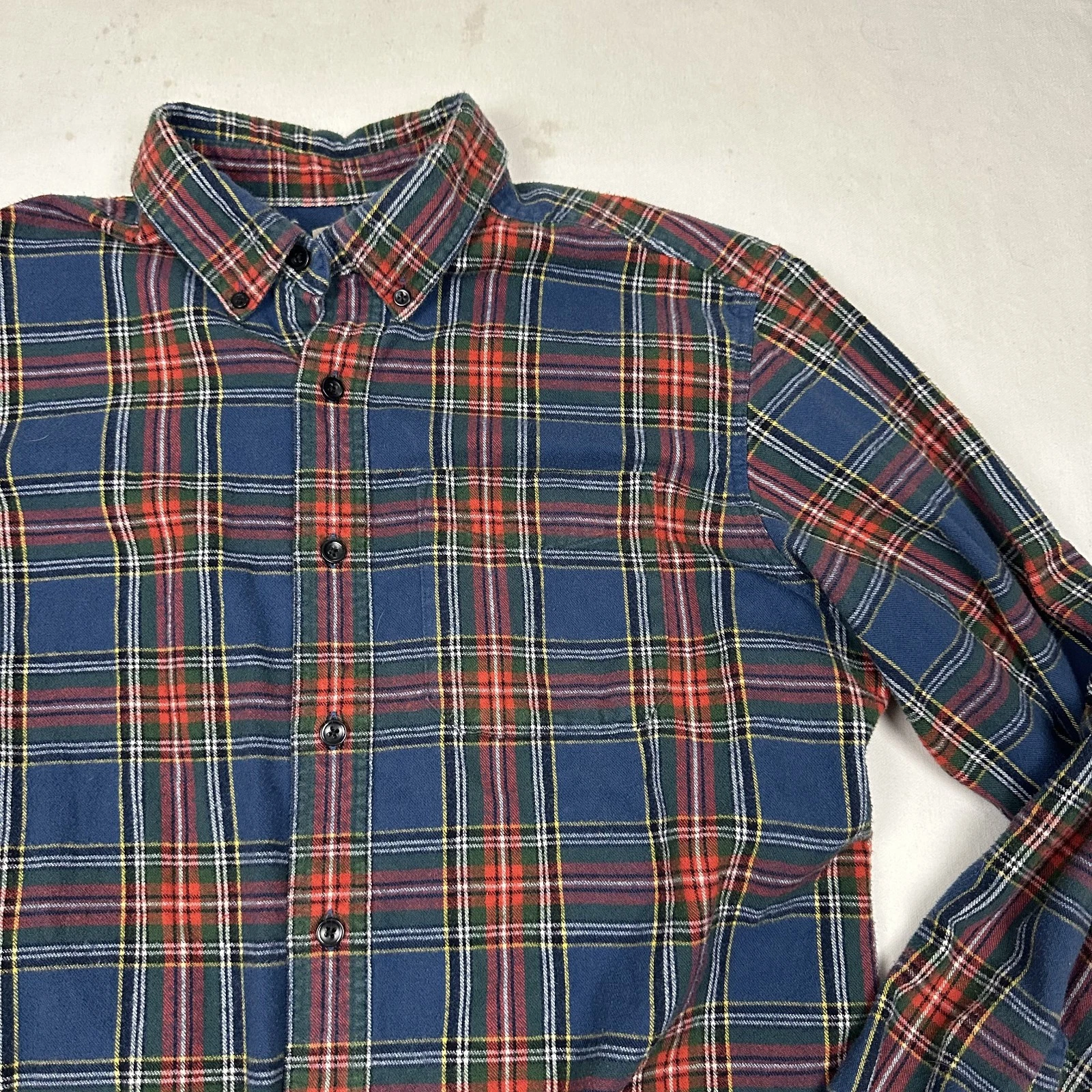 LL Bean Shirt Mens Medium Regular Flannel Plaid Outdoor Hiking Blue Traditional