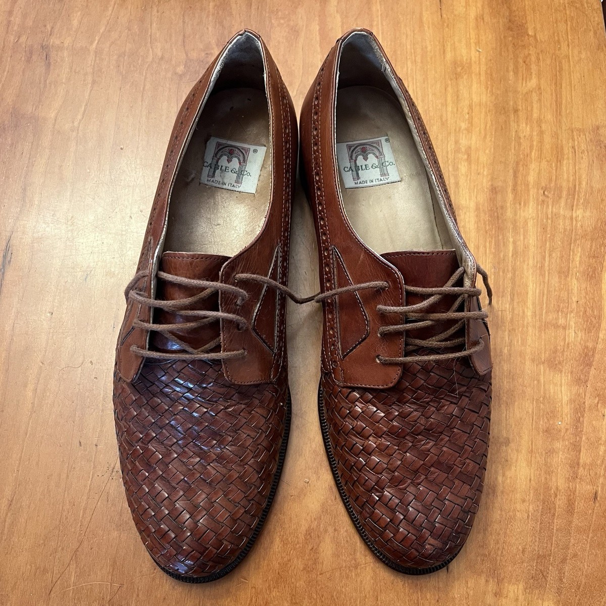 Cable &Co Vintage 80s Brown Woven Leather Oxford Shoes Mens  display picture 3