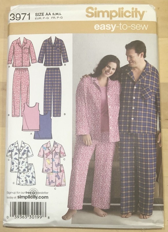 SIMPLICITY 3971 - PAJAMAS & Knit Tank TOP - UNISEX ADULT Size S/M/L FF Uncut