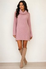 Lulus Pink Knit Casual Sweater Dress Womens Small Cowl Neck Cozy Cottagecore