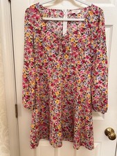 ANN TAYLOR LOFT Multicolor Ditsy Floral Cottage Dress Size 4 long Sleeve Easter