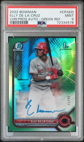 2022 BOWMAN CHROME PRSPCT AUTOS GREEN REFRACTOR ELLY DE LA CRUZ 71/99 PSA 9 AUTO