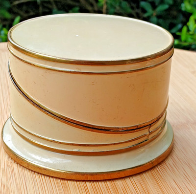 Vintage Baked Enamel & Brass Powder Dresser Vanity Jar w Mirror by Park Sherman