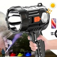 Super Bright Solar Rechargeable LED Spotlight Flashlight Searchlight Waterproof