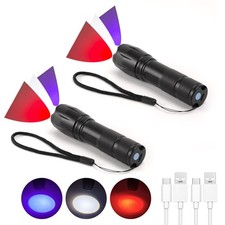 2 Pack LED Rechargeable Red Flashlight, LED Small 395 NM Black Flashlight wit...
