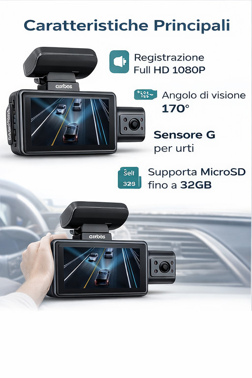 Dash Cam Auto Full HD 1080P Telecamera Auto DVR 170° Visione Notturna G-Sensor - 3