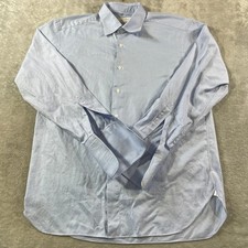Ermenegildo Zegna Mens Dress Shirt 17.5 44 Light Blue Striped French Cuff Office