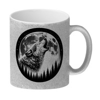 Heulender Wolf Im Mondschein Glitzer-Kaffeebecher