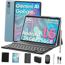 2026 10 Inch Tablet, Android 15 Tablet with Keyboard, 24GB 256GB 2TB Black