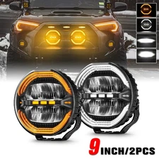 Pair 9" Round LED Driving Work Lights DRL Spot Offroad Fog Lamp ATV SUV Truck