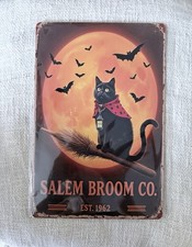 Halloween Metal Sign Vintage Reproduction 12 X 8 Black Cat