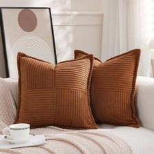 Puncuntex Corduroy Throw Pillow Covers Set of 2 Boho Decorative Brown 20x20 Inch