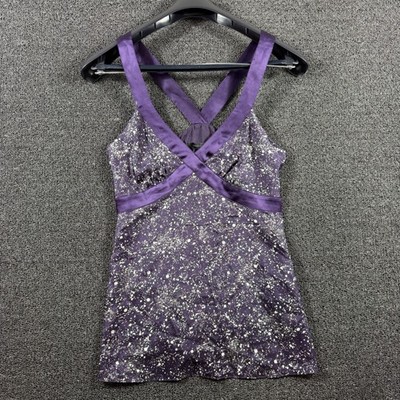 Express Design Studio Splatter Print Cross Back Satin Tank Women's M Purple Y2K