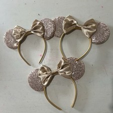 Minnie Mouse Gold Sequins Mouse Ears Bow Headband Girl Accessories Disney NWOT