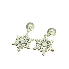 Elegant Silver Tone Cubic Zirconia Snowflake Earrings