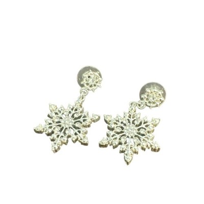 Elegant Silver Tone Cubic Zirconia Snowflake Earrings