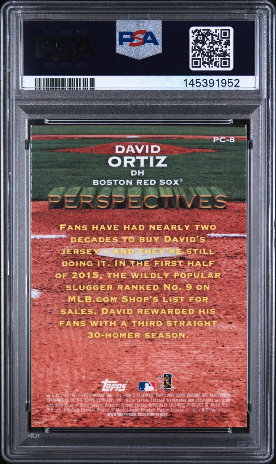 2016 TOPPS CHROME PERSPECTIVES #PC-8 DAVID ORTIZ PSA 10 view 2