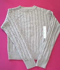 Wild Fable Cable Knit Sweater Gray Size XXS Chunky Crew Neck Soft Cotton Blend