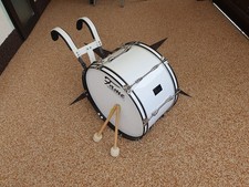 Marsch Pauke Bass Trommel Marching Drum Große Trommel weiß 22" x 12" Stadion Fan